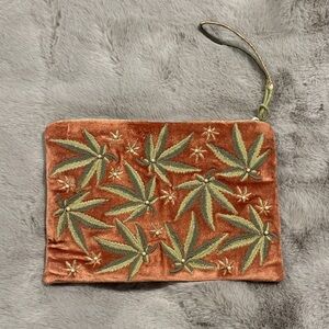 Embroidered Velvet Clutch with Leaf Design